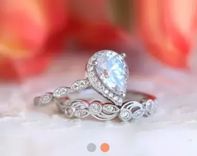 2.95 cttw Art Deco Bridal Set Ring Halo Engagement Ring w/ Leaf & Vine Vintage Wedding Ring Dainty Ring Set 