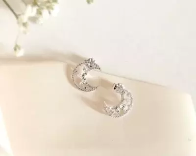 Cresent moon Stud Earrings Filigree Design Earrings Pear & Marquise Cut Diamond Simulant Dainty Earrings 