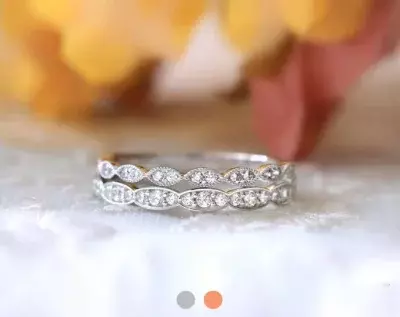 0.55 cttw Art Deco Stacking Band Set Ring Brilliant Cut Pave Se Art Deco Two Half Around Stones Eternity Ring 