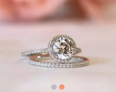 2.13 cttw Halo Bridal Set Ring Brilliant Cut Diamond Simulant Engagement Ring w/ All or Half Eternity Band Ring Dainty Ring 