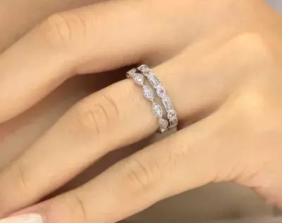 1.4 cttw Art Deco Stacking Set Ring Brilliant Cut Pave Diamond Simulant Stackable Ring Dainty Eternity Stackable Set 