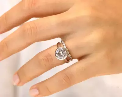 4.0 cttw Bezel Bridal Set Ring Solitaire Engagement Ring w/ Eternity Bezel Ring Brilliant Cut Diamond Simulant 