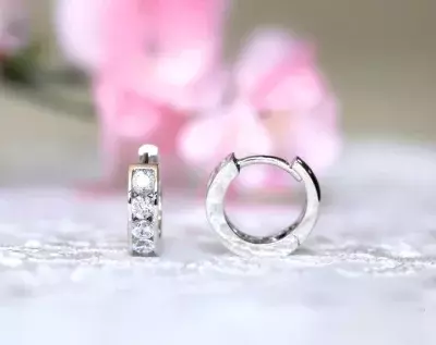 Hoop Huggie Earrings 3.0mm Brilliant Cut Diamond Simulant Half Around Stones Earrings Bridal Earrings 
