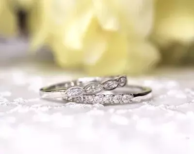 2.0mm Wide Set Half Eternity Stackable Ring Brilliant & Marquise Cut Diamond Simulant Wedding Ring Mix Matched Ring 