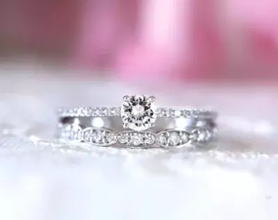 0.71 cttw Bridal Set Ring Brilliant Cut Diamond Simulant Engagement Ring W/ Art Deco Half Wedding Band Ring 