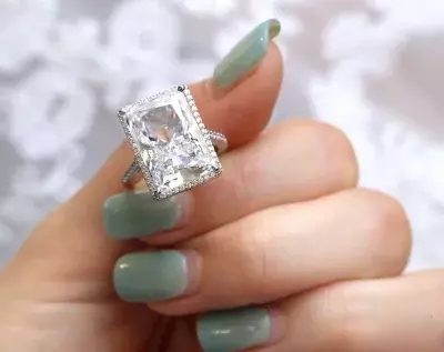 14.40 cttw Halo Engagement Ring Radiant Cut Diamond Simulant Wedding Ring Bridal Ring 