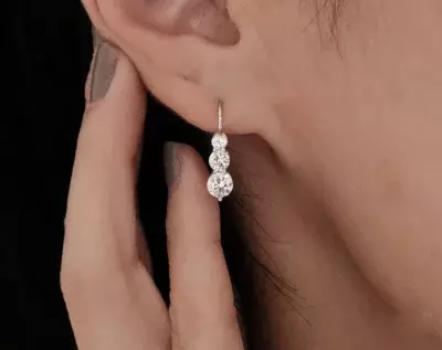 1.66 cttw Three Stone Lever Back Earrings Brilliant Cut Diamond Simulant Bridal Earrings Wedding Earrings Dainty Earrings 