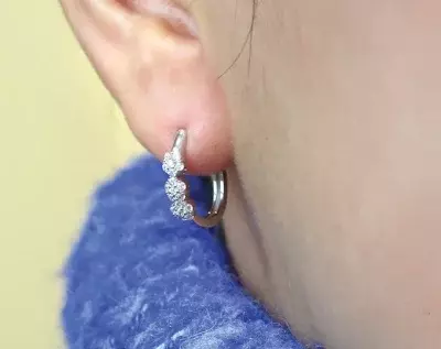 Three Flower Hoop Huggie Earrings Brilliant Cut Diamond Simulant Bridal Earrings Wedding Earrings Anniversary Earrings 