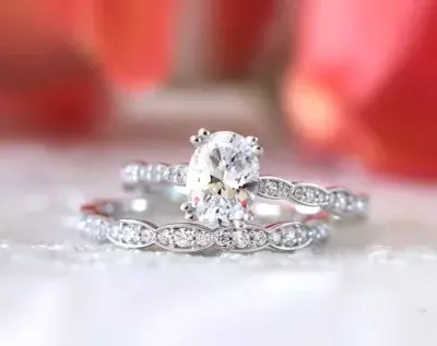 2.06 cttw Solitaire Art Deco Bridal Set Ring Oval Cut Diamond Simulant Bridal Ring Dainty Anniversary Gift Promise Ring 