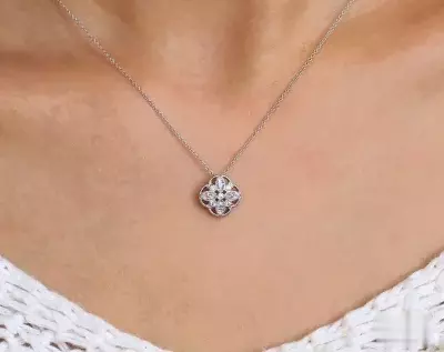 0.4 cttw Milgrain Art Deco Pendant Necklace Marquise Cut Diamond Simulant Filigree Bridal Necklace Clover Shaped 