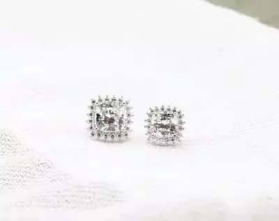 5.0mm/6mm Cushion Cut Halo Stud Earrings (Pair) Bridal Earrings Bridesmaids Earrings Wedding Earrings Dainty Earrings 