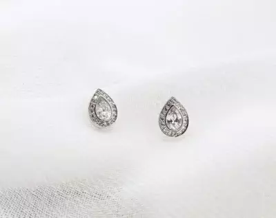 Tear Drop Halo Stud Earrings Pear Cut Diamond Simulant Bridal Earrings Wedding Earrings Anniversary Gift 