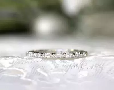 0.72 cttw X Linked Full Eternity Ring Baguette Cut Diamond Simulant Stacking Band Stackable Ring X Knot Linked Band Ring 