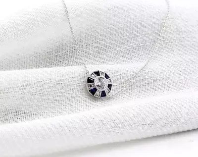 Milgrain Vintage Art Deco Chain Bracelet Brilliant Cut Diamond Silmulant Blue Sapphire Halo Chain Bracelet Dainty Chain Bracelet 