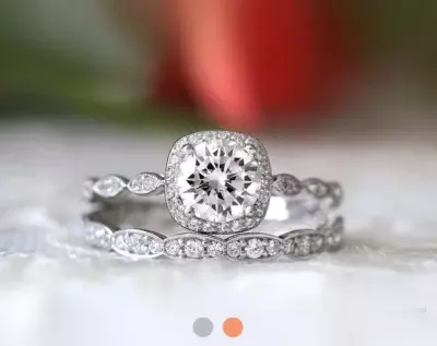 1.53 cttw Art Deco Bridal Set Halo Engagement Ring w/ Half Wedding Band Ring Anniversary Ring Promise Ring 