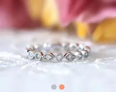 2.0mm Art Deco Eternity Ring Brilliant Cut Stone Stacking Ring Milgrain Marquise & Hexagon Shaped Dainty Stacking Ring 