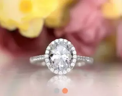 3.34 cttw Oval Cut Diamond Simulant Oval Halo Engagement Ring Bridal Ring Halo Ring Engagement Halo Ring 