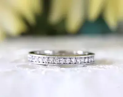 0.68 cttw Milgrain Pave Set Eternity Ring Brilliant Cut Diamond Simulants Stackable Ring Wedding Ring 