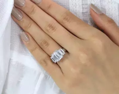 6.50 cttw Engagement Ring Emerald Cut Diamond Simulants Ring Three Stone Wedding Ring Bridal Ring 
