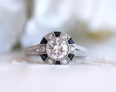 2.0 cttw Art Deco Blue Sapphire Halo Engagement Ring Split Shank Engagement Ring Brilliant Cut Diamond Simulant Bridal Ring 