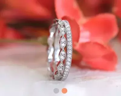 1.02 cttw Two Milgrain Eternity Set Ring Brilliant Cut Pave Set Diamond Simulants Minimal Art Deco Stackable Ring 