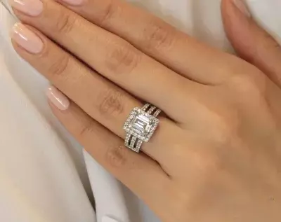 Size 9 Only - 3.50 cttw Halo Engagement Ring Emerald Cut Diamond Simulant Bridal Ring Wedding Ring Promise Ring Anniversary Ring 