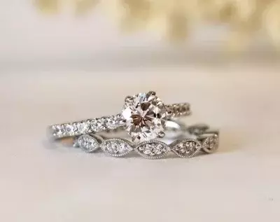 1.66 cttw Art Deco Bridal Set Ring Solitaire Engagement Ring w/ Art Deco Full Eternity Wedding Ring Dainty Bridal Set 