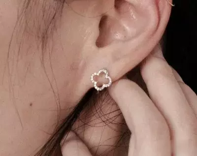 Celtic Four Leaf Clover Huggie Hoop Earrings Good Luck Earrings Brilliant Pave Diamond Simulant Bridal Earrings Dainty Earrings 