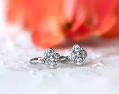 0.48 cttw Four leaf Clover Huggie Earrings Brilliant Cut Diamond Simulant Bridal Earrings Bridesmaids Earrings 