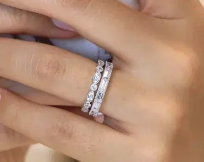 2.74 cttw Milgrain Art Deco Eternity Band Set Ring Architecture & Texture Ring Full Eternity Ring Dainty Stacking Ring 