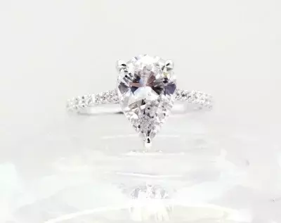 3.24 cttw Pear Shaped Diamond Simulant Engagement Ring Pear Cut Center Stone w/ Half Pave Eternity Band Dainty Sparkle Promise Ring 