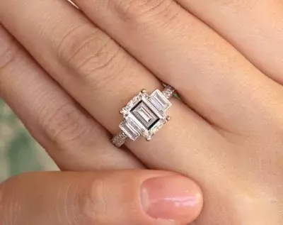 3.45 cttw Art Deco Ring Engagement Ring Emerald Cut Diamond Simulants Bridal Ring Wedding Ring Promise Ring Sterling Silver 
