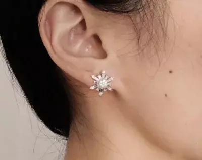 Baguette Snowflake Stud Earrings Brilliant & Baguette Cut Diamond Simulants Snowflake Earrings Bridal Earrings 