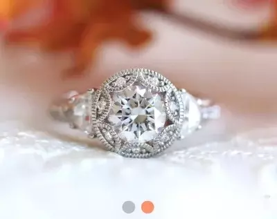 2.0 cttw Art Deco Engagement Ring Brilliant Cut Diamond Simulants Half Moon Side Stones Bridal Ring Vintage Style 