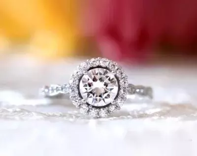 1.80 cttw Art Deco Halo Engagement Ring Brilliant Cut Diamond Simulant Bridal Ring Anniversary Ring Dainty Ring 