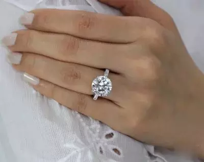 7.18 cttw Engagement Ring 12mm Brilliant Cut & Baguette Cut Diamond Simulants Bridal Ring Wedding Ring Statement Ring 