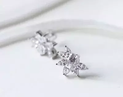 Half Bloom Stud Earrings Half Sunburst Stud Earring Brilliant & Marquise Cut Diamond Simulant Bridal Earrings Dainty Earrings 