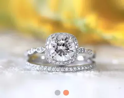 2.55 cttw Art Deco Bridal Set Ring Brilliant Cut Halo Engagement Ring w/ Milgrain Eternity Band Ring Dainty Bridal Set 