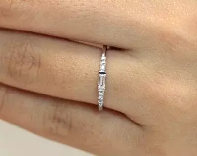 1/4 cttw Minimal Dainty Baguette Wedding Band Ring Wedding Ring Baguette Cut Diamond Simulant Stacking Ring Horizon Ring 