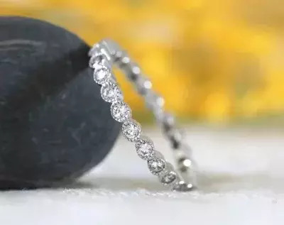 0.63 cttw Antique Milgrain Bezel Set Full Eternity Ring Brilliant Cut Stones Wedding Band Ring Stackable Ring 